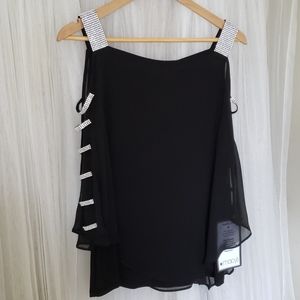 MSK tank with sheer overlay and rhinestone straps